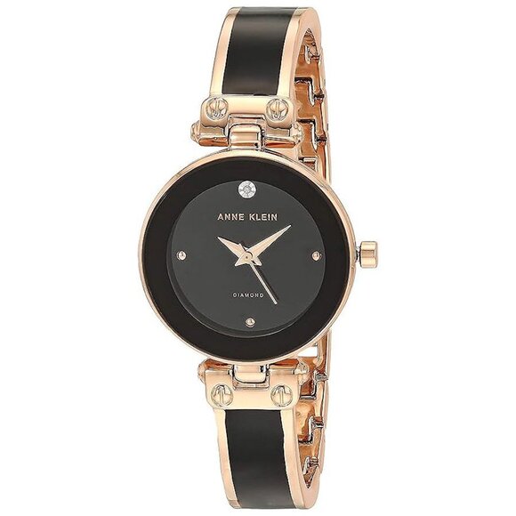 Accessories - Women's Genuine Diamond Dial Bangle Watch Black/Rose Gold